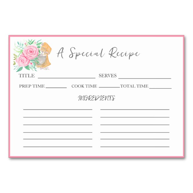Numéro De Table Mixeur Aquarelle Avec Échange De Recettes Roses (Devant)