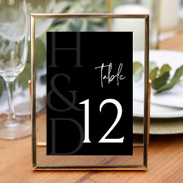 Numéro De Table Modern Black and White Monogram Minimalist Wedding