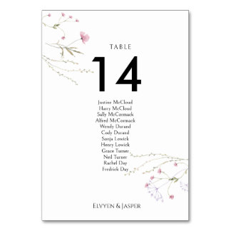 Numéro De Table Modern Floral Pink Wild Flower Seating Chart & 
