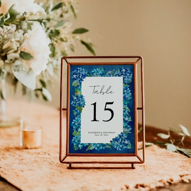 Numéro De Table Modern Rustic Navy Blue Hydrangeas Striped Wedding (Créateur téléchargé)