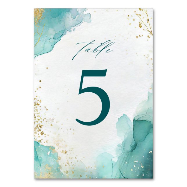 Numéro De Table Modern Teal Gold Abstract Beach Wedding (Par défaut)