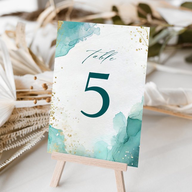 Numéro De Table Modern Teal Gold Abstract Beach Wedding (Créateur téléchargé)
