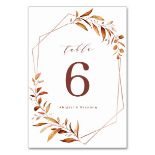 Numéro De Table Moderne Automne vert Mariage géométrique Rustique