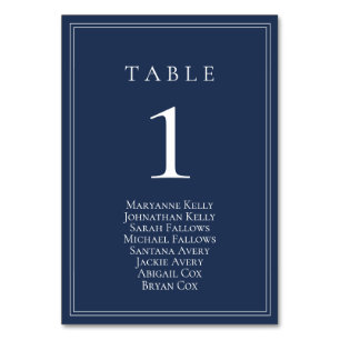 Numéro de table moderne bleu marine avec carte de 