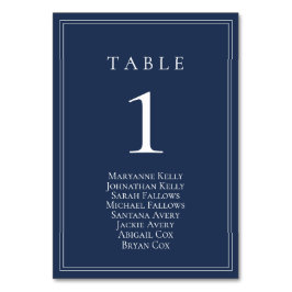 Numéro de table moderne bleu marine avec carte de 