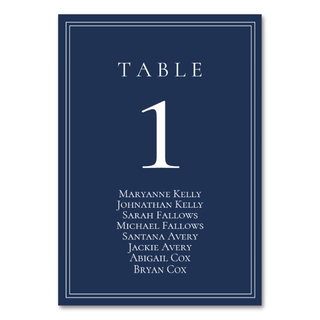 Numéro de table moderne bleu marine avec carte de  (Par défaut)