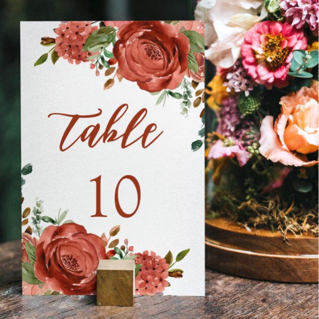 Numéro De Table Moderne Burange Orange Floral Terracotta Mariage (Créateur téléchargé)