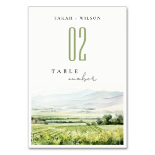Numéro De Table Moderne Chic Aquarelle Vignoble Paysage Mariage