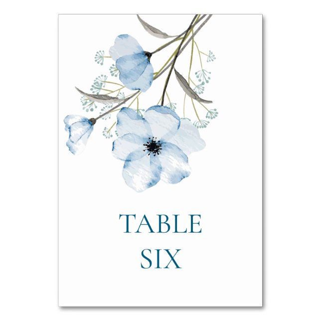Numéro De Table Moderne Elegant Chic Dusty Mariage bleu (Dos)