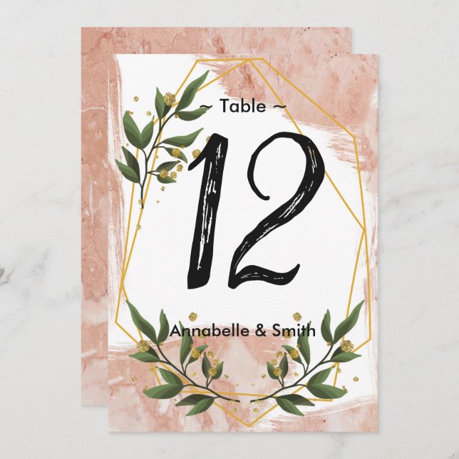 Numéro de table moderne Gold Frame Ivory Green Flo (Devant / Derrière)