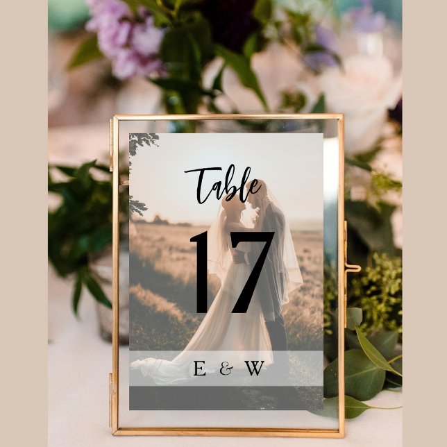 Numéro De Table Moderne minimaliste Mariage de superposition photo (Modern Minimalist Photo overlay Wedding Table Number)