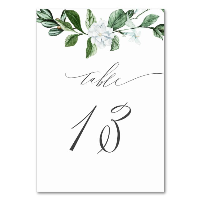 Numéro De Table Moderne Sage vert Flore blanc No 13 Mariage (Par défaut)