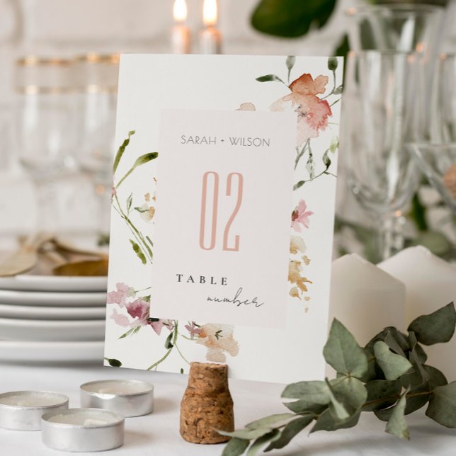 Numéro De Table Moelleux Pastel Blush Meadow Aquarelle Mariage Flo (Créateur téléchargé)