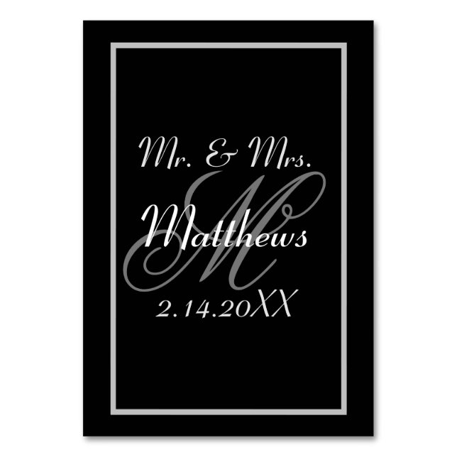 Numéro De Table Monogramme Black Bride Groom Date Mariage (Par défaut)