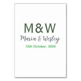 Numéro De Table Monogramme couple gris vert moderne date si romant