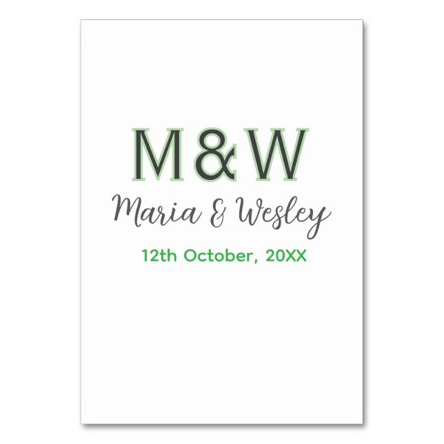 Numéro De Table Monogramme couple gris vert moderne date si romant (Par défaut)