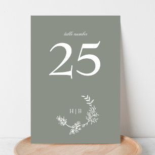 Numéro De Table Monogramme de couronne florale vert sauge classiqu