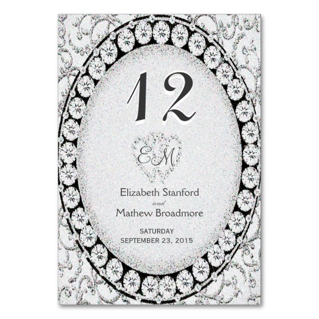 Numéro De Table Monogramme d'élégance en argent (Dos)