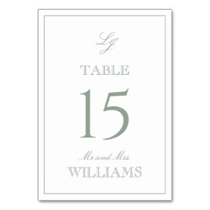 Numéro De Table Monogramme moderne Élégant Script Sage Mariage ver