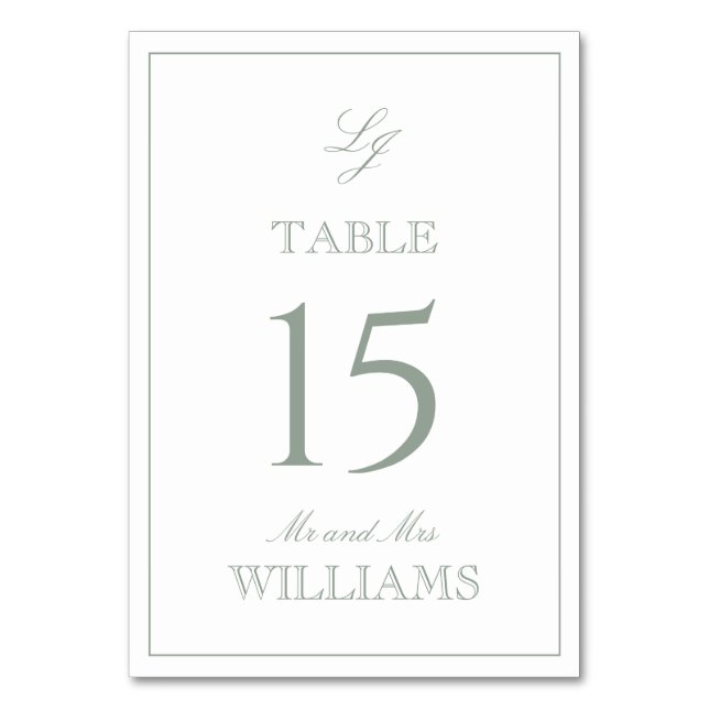 Numéro De Table Monogramme moderne Élégant Script Sage Mariage ver (Par défaut)