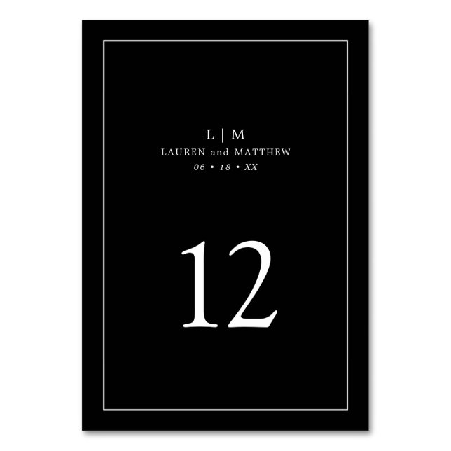 Numéro De Table Monogramme noir simple Mariage élégant (Par défaut)