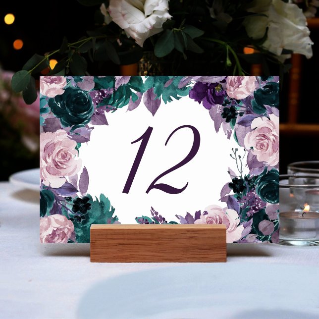 Numéro De Table Moody Boho | Eggplant Purple Flore foncé cadre (Créateur téléchargé)