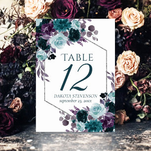 Numéro De Table Moody Boho Turquoise Turquoise Flore foncé Perso