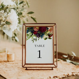 Numéro De Table Moody Floral Bourgogne Mariage