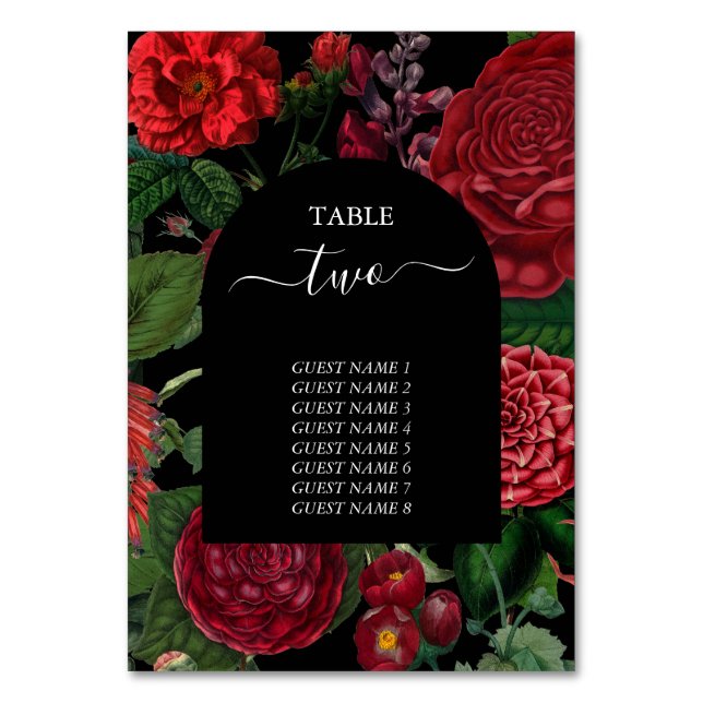Numéro De Table Moody Florals Arc Noir Bourgogne Rouge Mariage (Par défaut)