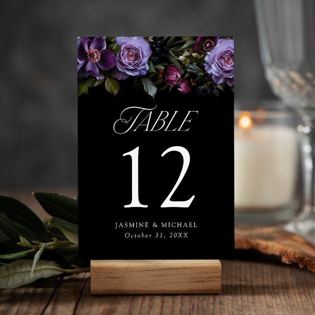 Numéro De Table Moody Gothic Purple Floral Mariage (Créateur téléchargé)