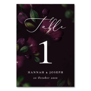 Numéro De Table Moody Purple Bloom Mariage de calligraphie gothiqu