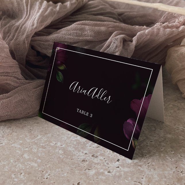 Numéro De Table Moody Purple Blooms | Cartes-Motifs noires (Créateur téléchargé)