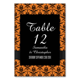 Numéro De Table Motif damassé noir et orange