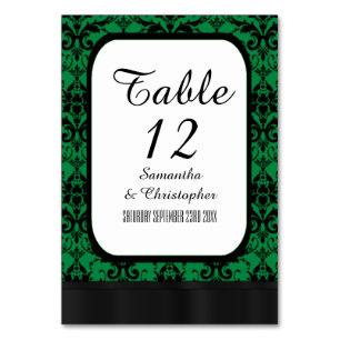 Numéro De Table Motif damassé vert et noir