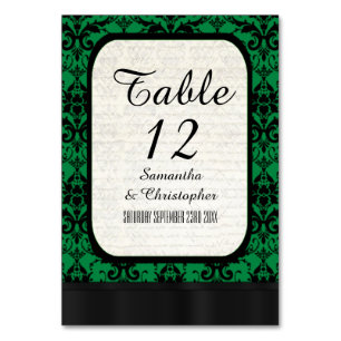 Numéro De Table Motif damassé vert et noir