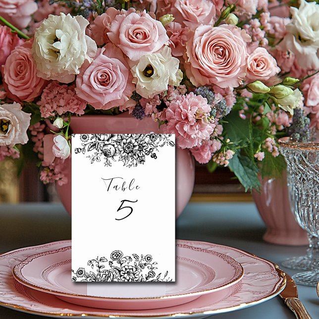 Numéro De Table Motif de toile Floral Blanc Noir (Créateur téléchargé)