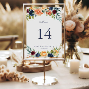 Numéro De Table Multicolor Élégant Mariage Floral