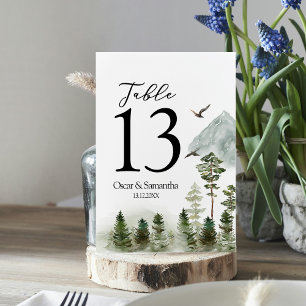 Numéro De Table Nature moderne Forêt verte Aquarelles