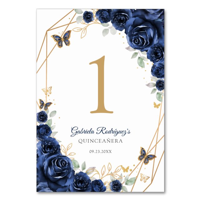 Numéro De Table Navy Gold Floral Quinceanera (Par défaut)