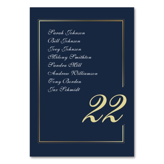 Numéro De Table Navy Gold Minimal Script Calligraphy Wedding (Par défaut)