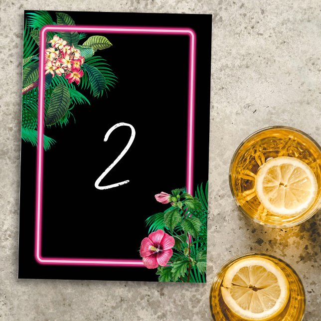 Numéro De Table Neon Pink Tropical Retro Wedding Programme (Neon Pink Tropical Retro Wedding Program Table Number)