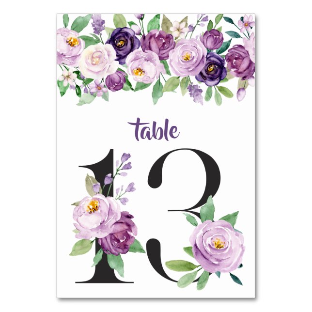 Numéro De Table No. 13 Roses d'aquarelle violet et lavande (Par défaut)