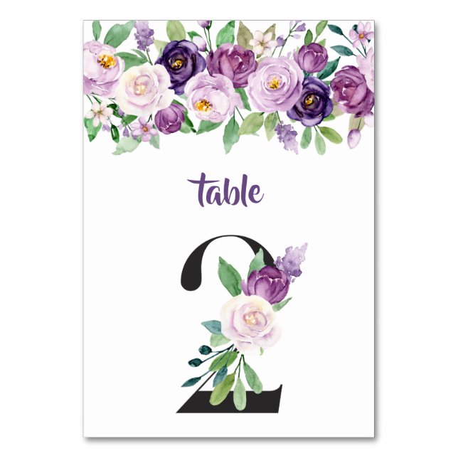 Numéro De Table No 2 Roses d'aquarelle violet et lavande (Par défaut)