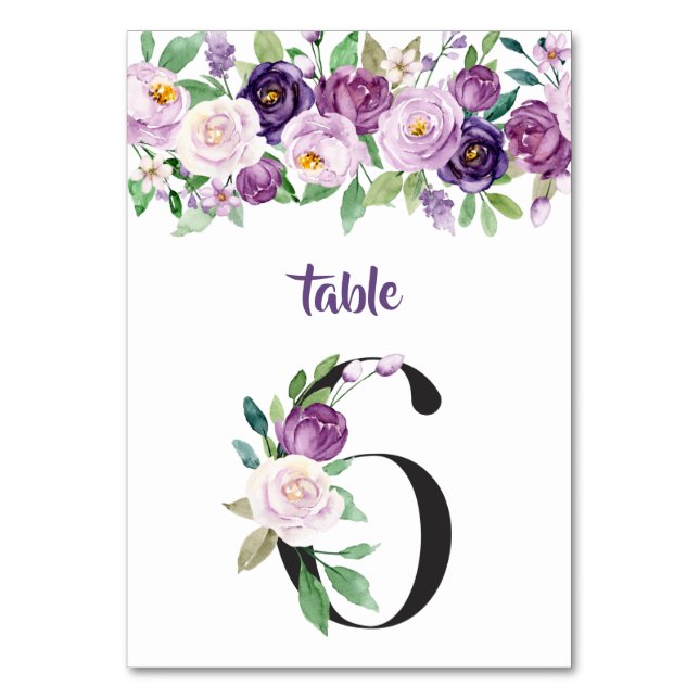 Numéro De Table No 6 Roses d'aquarelle violet et lavande (Par défaut)