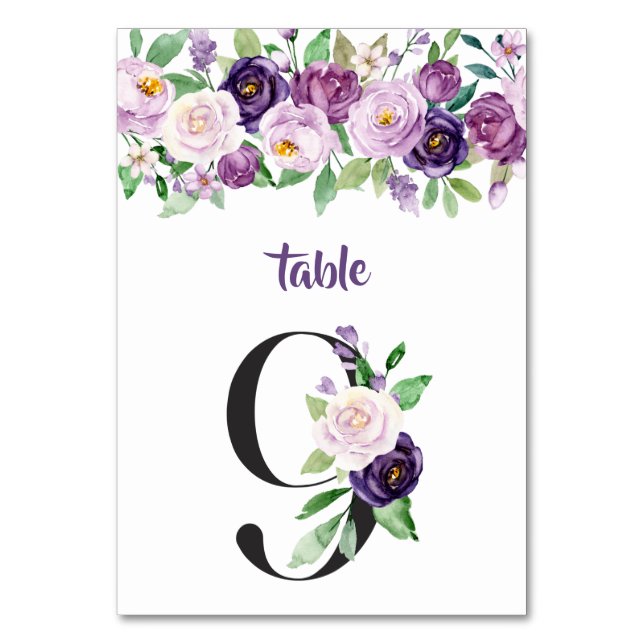 Numéro De Table No 9 Roses d'aquarelle violet et lavande (Par défaut)