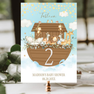 Numéro De Table Noah's Ark Blue Cute Animaux Baby shower de baptêm