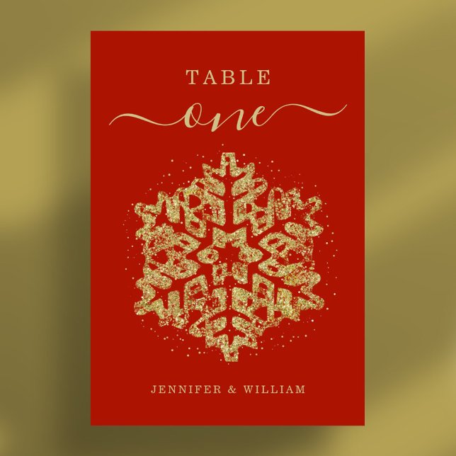 Numéro De Table Noël d'hiver Mariage de vacances Gold Red (Winter Christmas Holiday Wedding Gold Red Table Number)