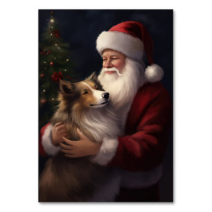 Numéro De Table Noël festif de Shetland Sheepdog Père Noël