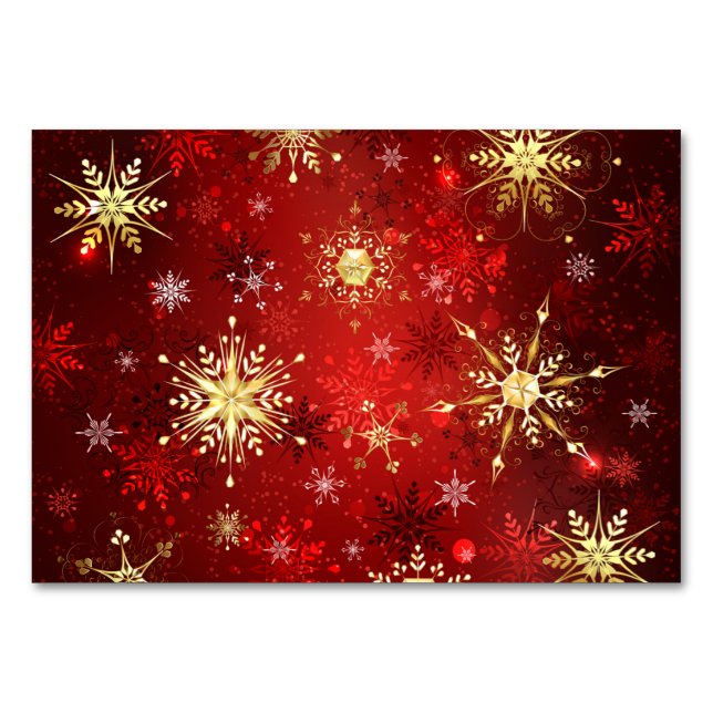 Numéro De Table Noël Golden Snowflakes sur Arrière - plan rouge (Devant)