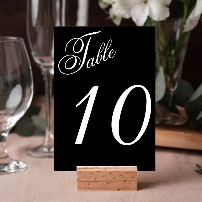 Numéro De Table Noir & Blanc Élégant Script Mariage Réception (Black & White Elegant Script Wedding Reception Table Number)